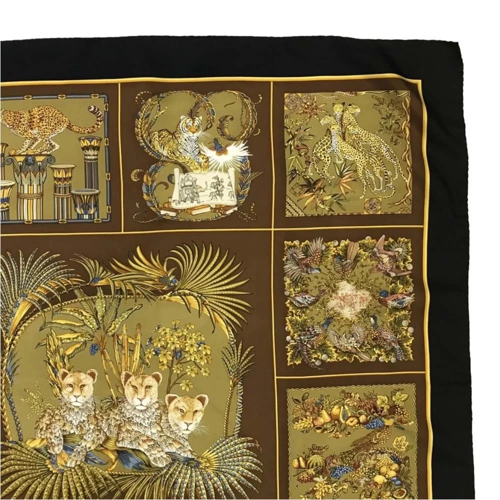 Ferragamo Silk Brown and Black Animal Print Scarf